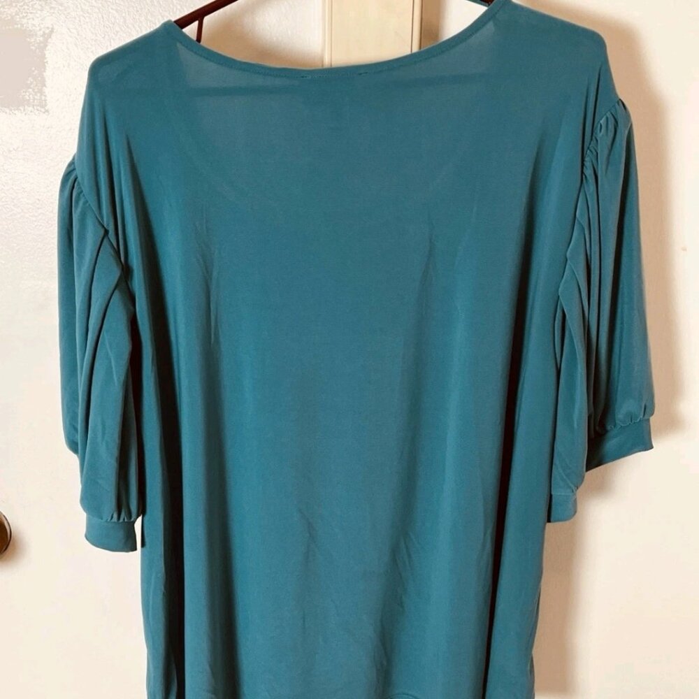 Carmen Marc Valvo Teal Balloon Sleeve Blouse Plus 3X NWT - Picture 8 of 11
